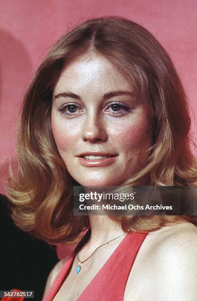Actress Cybill Shepherd poses backstage after presenting "Best Supporting Actor" award during the 46th Academy Awards at Dorothy Chandler Pavilion in...