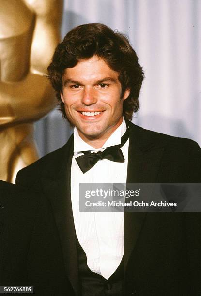 Actor Harry Hamlin poses backstage during the 54th Academy Awards at Dorothy Chandler Pavilion in Los Angeles,California.