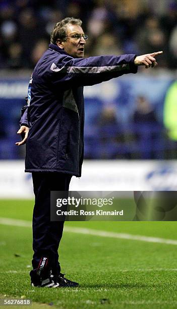 Neil Warnock the manager of Sheffield United points during the Coca-Cola Championship match between Leicester City and Sheffield United at the...