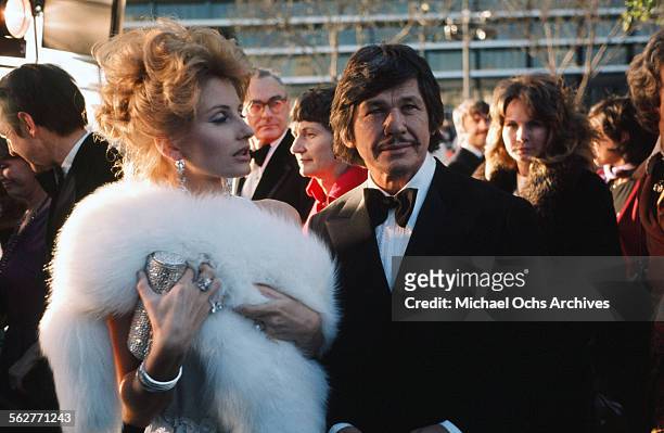 Actress Jill Ireland and actor Charles Bronson arrive to the 46th Academy Awards at Dorothy Chandler Pavilion in Los Angeles,California.