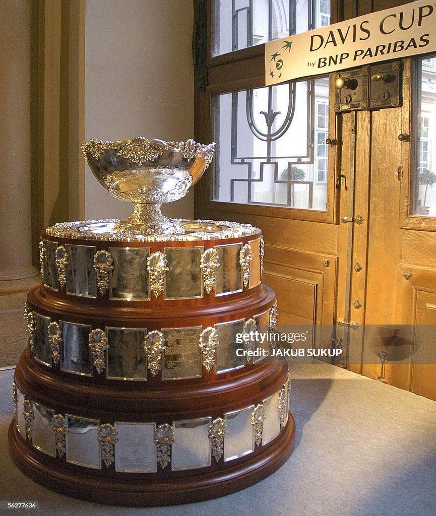 Davis cup trophy is exposed in the cente