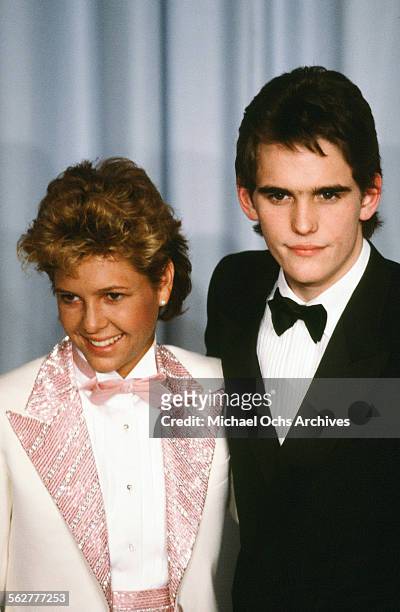 Actor Matt Dillon and actress Kristy McNichol pose backstage during the 55th Academy Awards at Dorothy Chandler Pavilion, Los Angeles, California.
