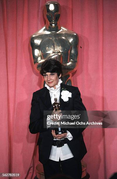 Theoni V. Aldredge poses backstage after winning " Best Costume Design" award during the 47th Academy Awards at Dorothy Chandler Pavilion in Los...
