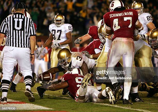 Darius Walker of Notre Dame reaches accross the line for the game winning touchdown against Stanford during a game at Stanford University on November...