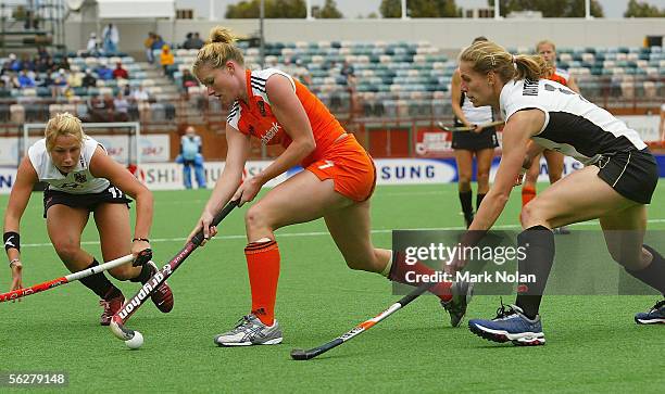 Miek Van Geenhuizen of the Netherlands in action during the Women's Hockey Champions Trophy second round match between Germany and the Netherlands at...
