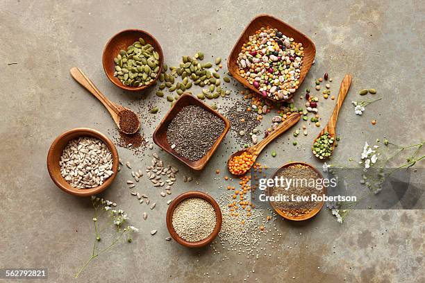 various super food grains - same but different stock-fotos und bilder