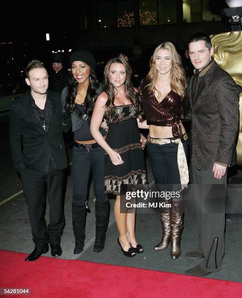 Singers Kevin Simm, Kelli Young, Michelle Heaton, Jessica Taylor and Tony Lundon of the band Liberty X arrive at the British Academy Children's Film...