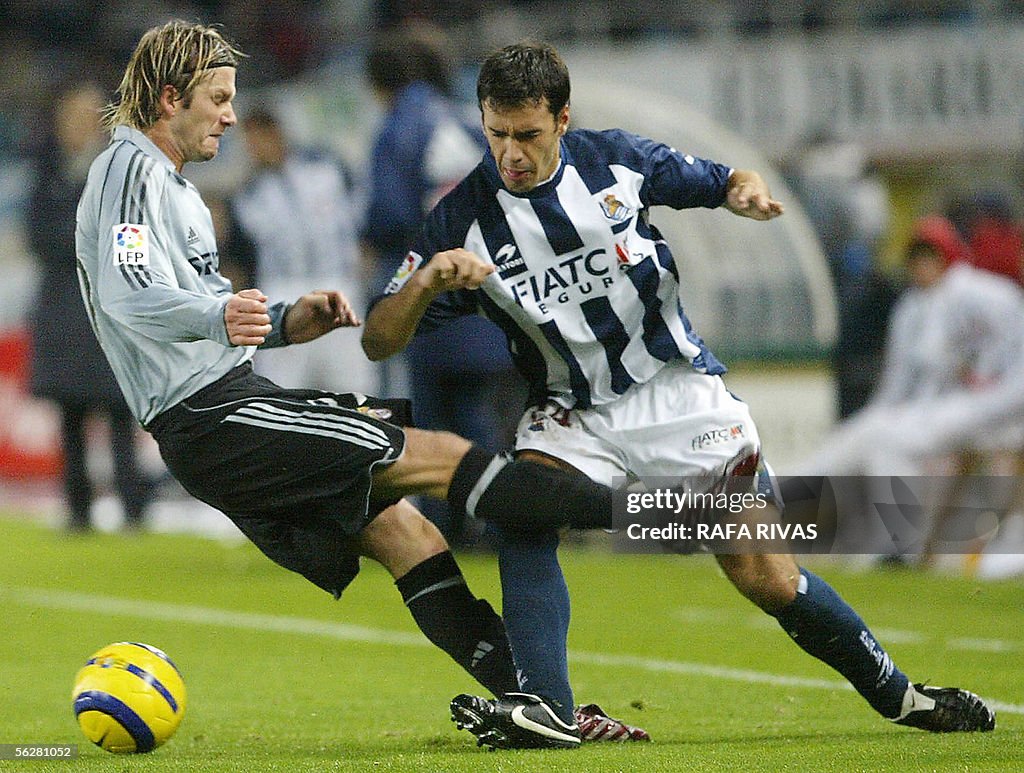 Real Madrid's British David Beckham (L)