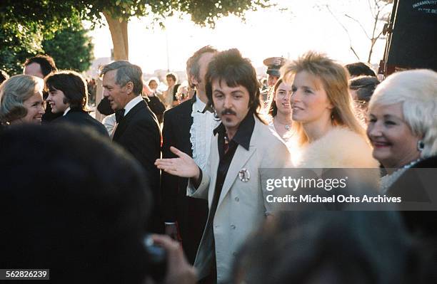 Singer Paul McCartney with his wife Linda McCartney arrive to the 46th Academy Awards at Dorothy Chandler Pavilion in Los Angeles,California.
