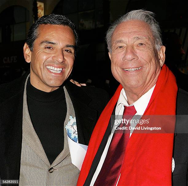 Los Angeles Mayor and Parade Grand Marshal Antonio Villaraigosa poses with Los Angeles Clippers owner Donald T. Sterling prior to the 2005 Hollywood...