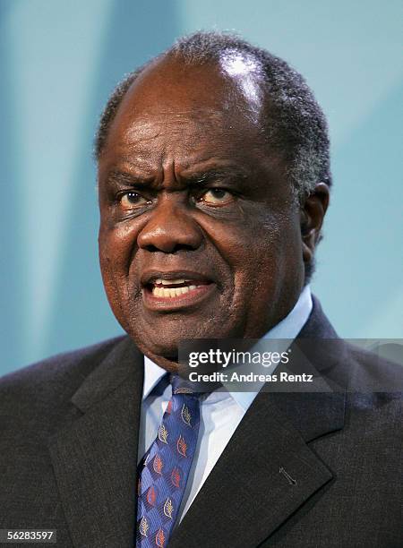 Namibian President Hifikepunye Pohamba addresses the media during his statement at the Chancellory after meeting German Chancellor Angela Merkel...