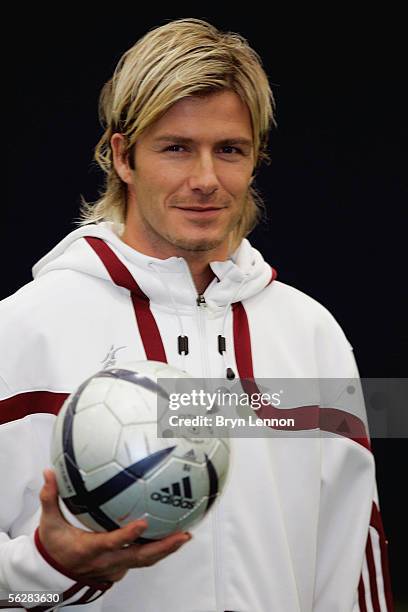 England and Real Madrid player David Beckham attends a coaching session during the opening of The David Beckham Academy on November 28, 2005 in...