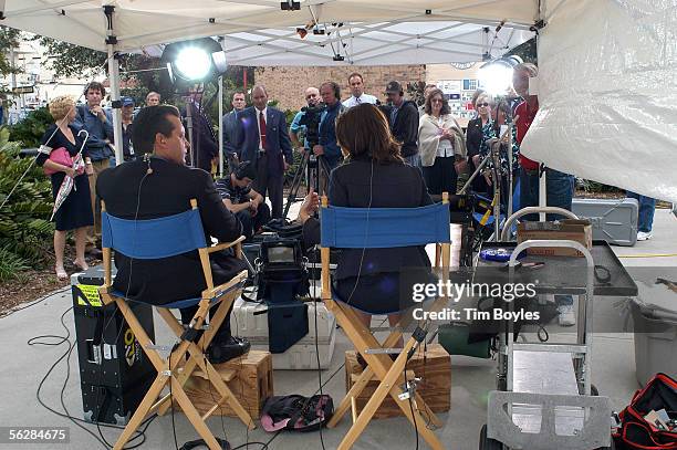 Crowd watches Joseph Brucia speak with Court TV's Savannah Guthrie during a break in the sentencing phase of Joseph Smith's murder trial November 28,...