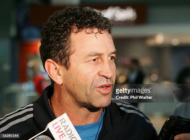 All Blacks assistant coach Wayne Smith speaks to media upon arriving home from the All Black's end of year tour to the UK, at the Auckland...