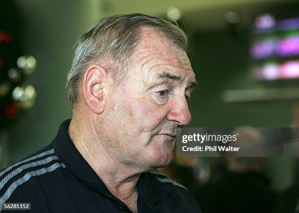 All Blacks selector Brian Lochore arrives home from the All Black's end of year tour to the UK, at the Auckland International Airport, November 29,...