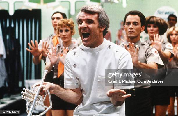 Actor Steve Martin performs on set in Los Angeles,California.