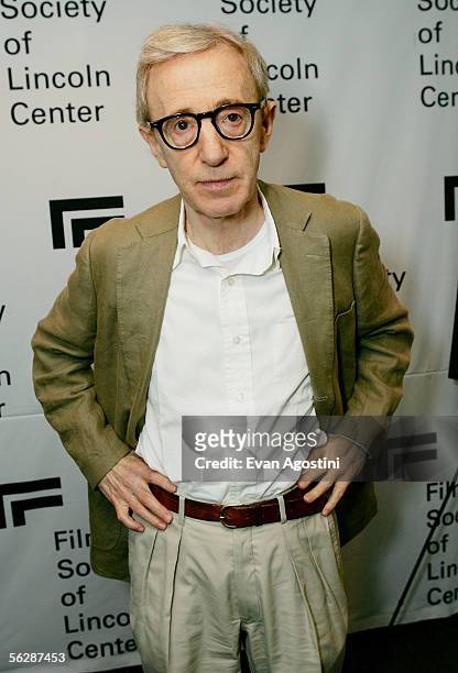 Writer/director Woody Allen poses backstage before participating in "An Evening With Woody Allen" and a special screening of his new film "Match...