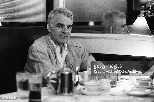 Comedian Steve Martin is interviewed at a diner in Los Angeles,California.
