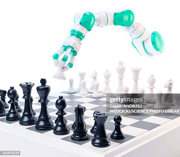 robotic arm playing chess, illustration - chess robot stock-grafiken, -clipart, -cartoons und -symbole
