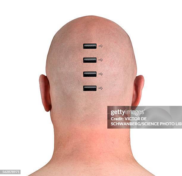 usb ports in persons head - buzz cut stock-grafiken, -clipart, -cartoons und -symbole