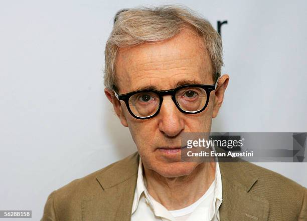 Writer and director Woody Allen poses backstage before participating in "An Evening With Woody Allen" and a special screening of his new film "Match...