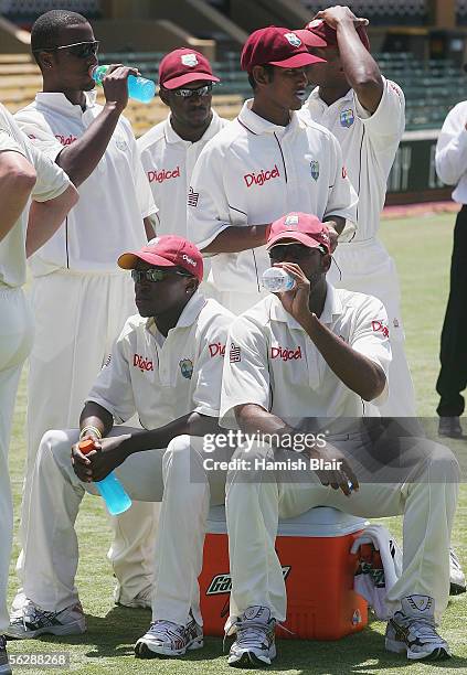 The West Indies team look on during the presentations after day five of the Third Test between Australia and the West Indies played at the Adelaide...