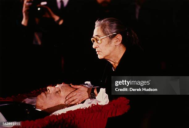 Human rights activist Yelena Bonner at the coffin of her husband, Russian nuclear physicist, Soviet dissident and human rights activist, Andrei...