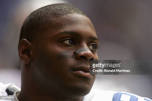 Runningback Julius Jones of the Dallas Cowboys looks on from the sideline during their game against the Detroit Lions on November 20, 2005 at Texas...