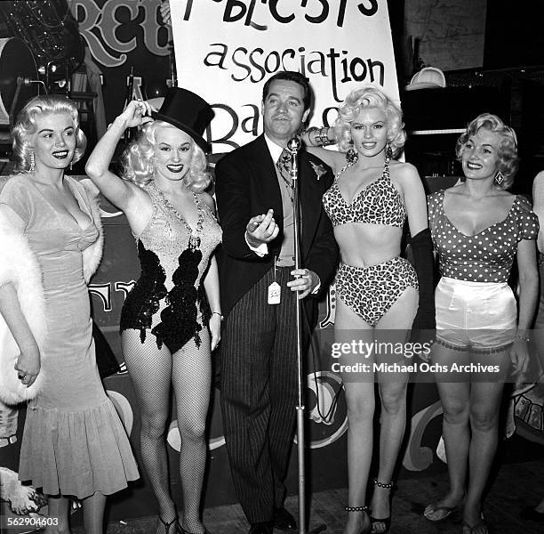 Actress Jayne Mansfield and Mickey Hargitay attend a Halloween party in Los Angeles,California.