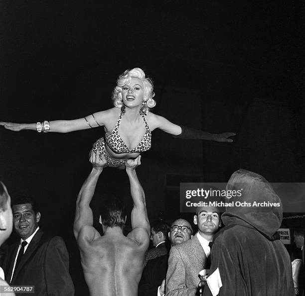 Actress Jayne Mansfield attends Carroll Righter's Costume party in Los Angeles,California.
