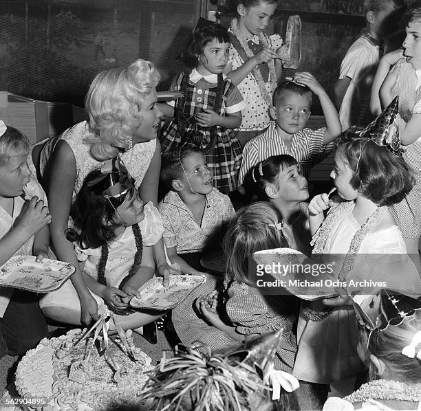 Actress Jayne Mansfield throws a birthday party for her daughter Jayne Marie in Los Angeles,California.