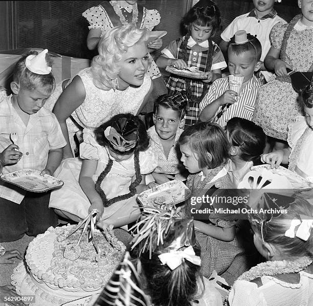 Actress Jayne Mansfield throws a birthday party for her daughter Jayne Marie in Los Angeles,California.