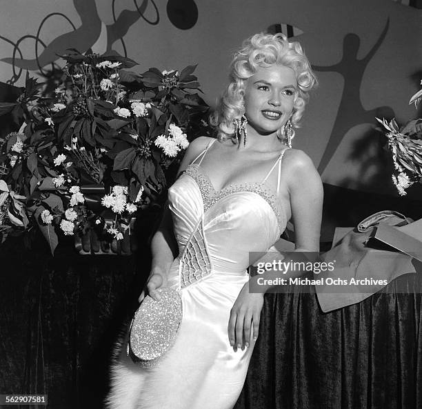 Actress Jayne Mansfield attends a party in Los Angeles,California.
