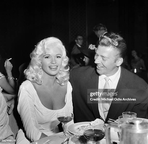 Actress Jayne Mansfield and Mickey Hargitay attend an event in Los Angeles,California.