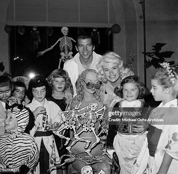 Actress Jayne Mansfield and Mickey Hargitay have a Halloween and Birthday party for daughter Jayne Marie Mansfield in Los Angeles,California.
