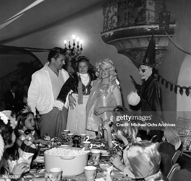 Actress Jayne Mansfield and Mickey Hargitay have a Halloween and Birthday party for daughter Jayne Marie Mansfield in Los Angeles,California.