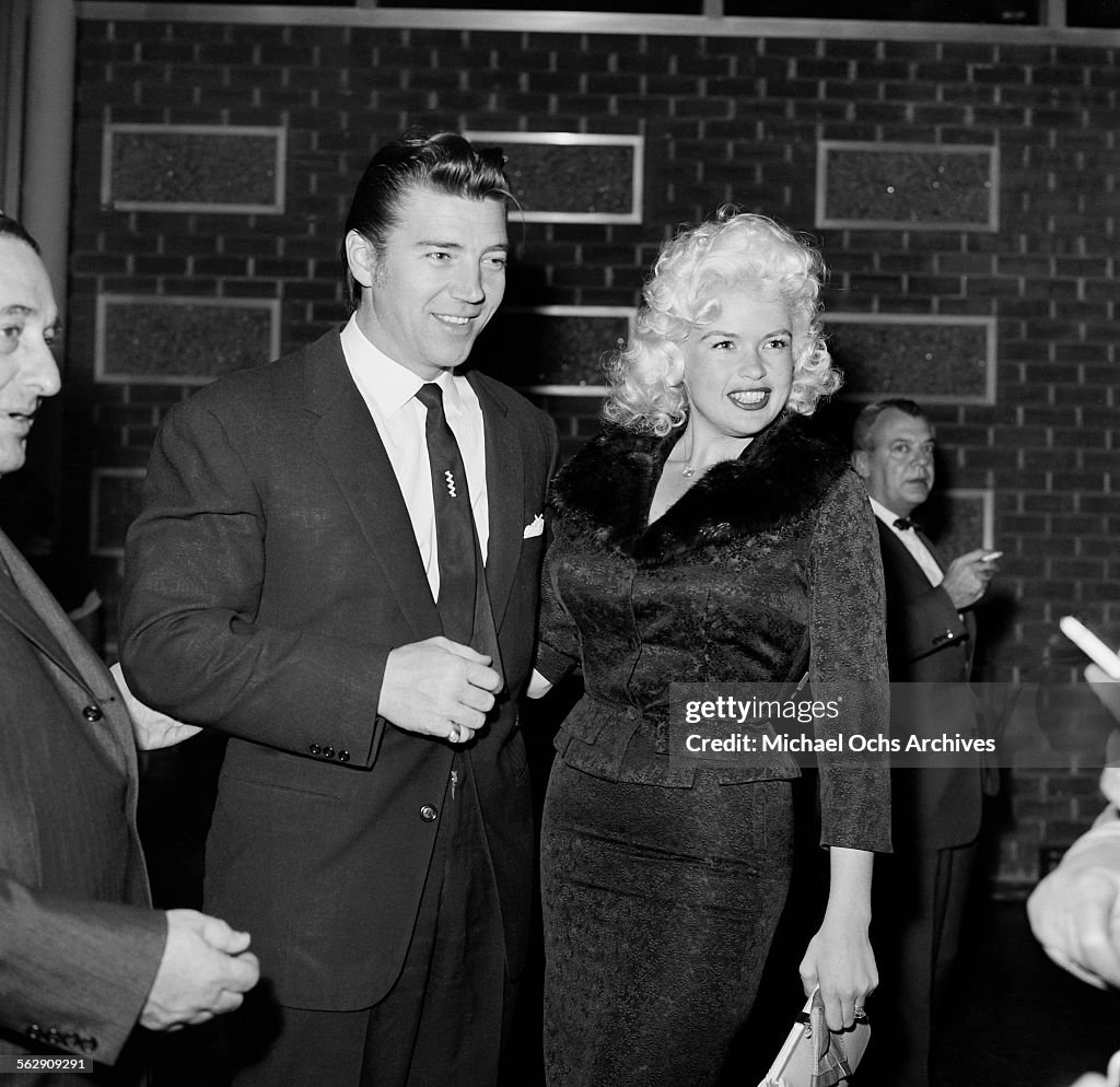 Actress Jayne Mansfield and her husband Mickey Hargitay attend an ...