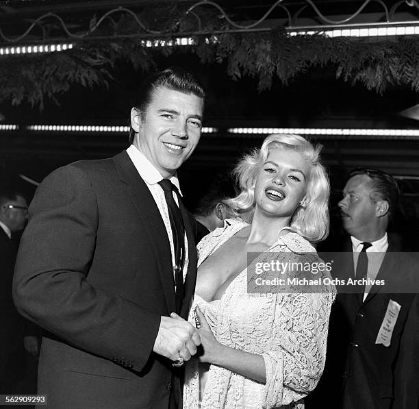 Actress Jayne Mansfield and her husband Mickey Hargitay attend an event in Los Angeles,California.