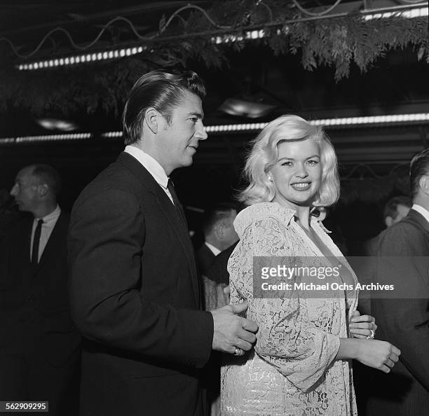 Actress Jayne Mansfield and her husband Mickey Hargitay attend an event in Los Angeles,California.