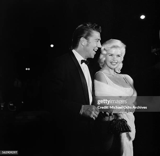 Actress Jayne Mansfield and her husband Mickey Hargitay attend an event in Los Angeles,California.