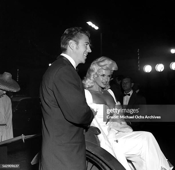 Actress Jayne Mansfield and her husband Mickey Hargitay attend an event in Los Angeles,California.