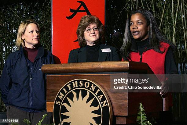 Smithsonian National Zoological Park Chief Veterinarian Suzan Murray, zoo reproductive scientist JoGayle Howard, and Assistant Curator for Pandas...