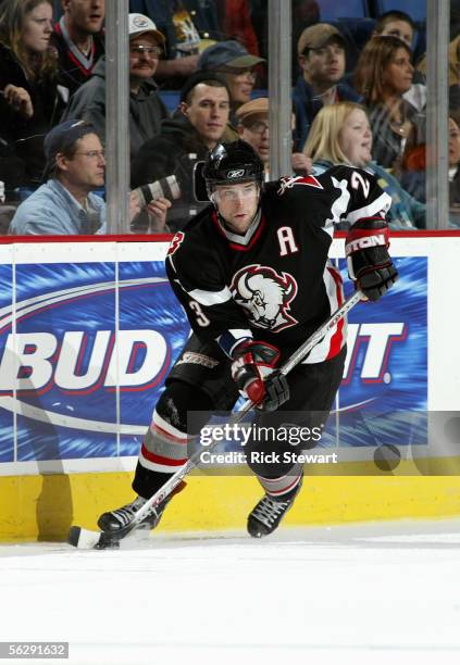 Chris Drury of the Buffalo Sabres looks to make a pass play from the right wing against the Washington Capitals during their NHL game on November17,...