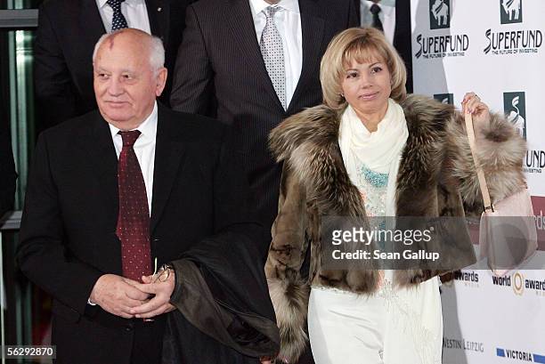 Former Soviet President Mikhail Gorbachev and his daughter Irina Mihailovna Virganskaya arrive for the Women's World Awards November 29, 2005 in...