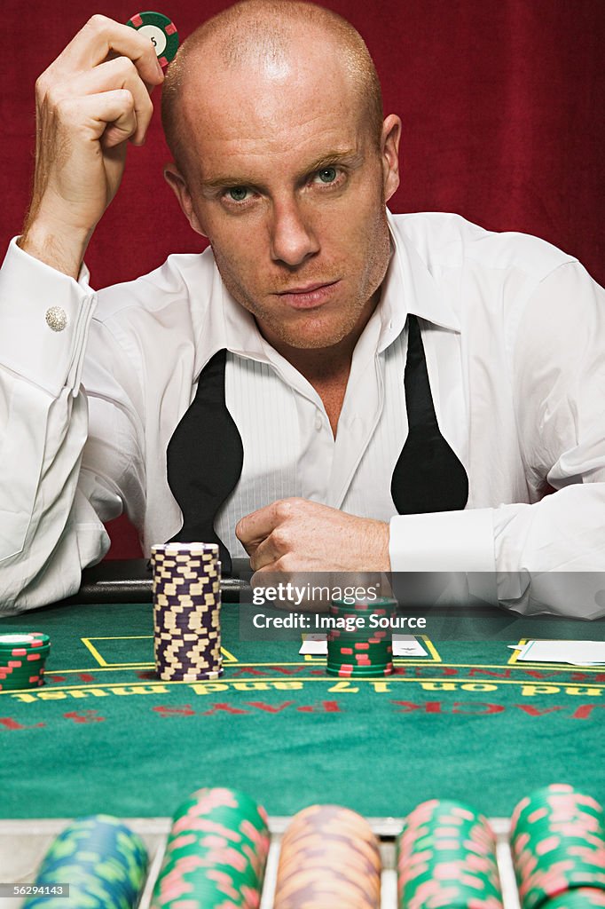 Man at blackjack table