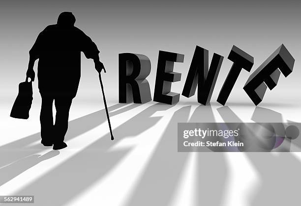 pensioner, lettering rente, german for pension, illustration - pension altersvorsorge stock-grafiken, -clipart, -cartoons und -symbole