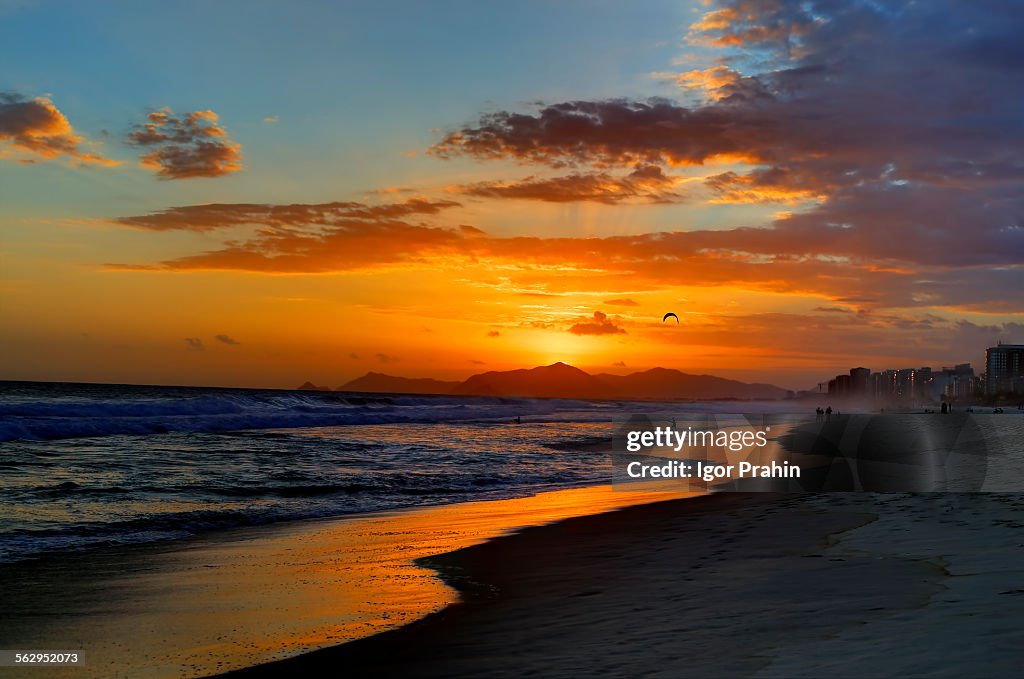Sunset on Barra Beach, Rio de Janeiro, Brazil