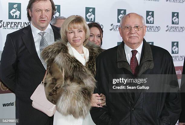 Former Soviet President Mikhail Gorbachev and his daughter Irina Mihailovna Virganskaya leave the Women's World Awards November 29, 2005 in Leipzig,...