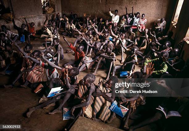 Classroom of refugee children at an abandoned mission near Palotaka, South Sudan. Two hundred kilometres west of the border with Kenya 3000 Christian...