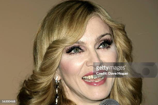 Singer Madonna speaks at the UK television documentary premiere of her new confessional Channel 4 documentary, "I'm Going To Tell You A Secret" at...